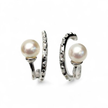 Approx. 4.0 mm, Akoya Pearl, Curve Front CZ Dangle Pearl Stud Earrings