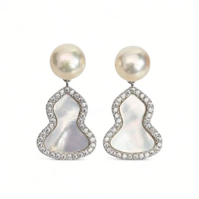 Approx. 7.1 - 7.2 mm, Moonlight Lot, Akoya Pearl, Gourd MOP Halo CZ Pearl Stud Earrings