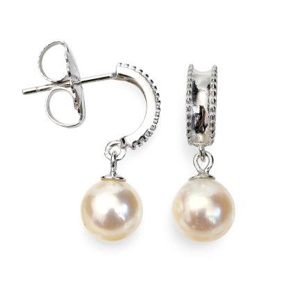 Approx. 7.0 - 7.5 mm, Moonlight Lot, Akoya Pearl, Front Curve CZ Dangle Pearl Stud Earrings