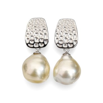 Approx. 9.5 - 10.0 mm, Brown Sugar Lot, Gold South Sea Pearl, Polkadot Front Plate Dangle Pearl Stud Earrings