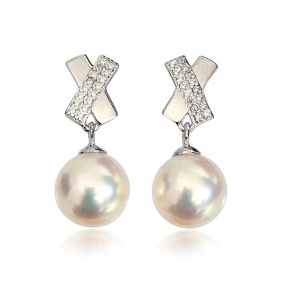 Approx. 7.4 - 7.7 mm, Moonlight Lot, Akoya Peral, X Dangle Pearl Stud Earrings