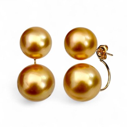 Approx. 10.0 mm and 11.5 mm, Gold South Sea Pearl, Pearl Stud Earrings with Arch Bridge Pearl Earrings Back