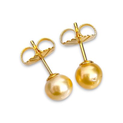 (NO PASS QC), Approx. 6.0 - 8.0 mm, Gold South Sea Pearl, Stud Earrings