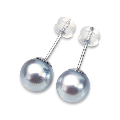 Approx. 8.0 - 8.5  mm, Blue Rose, Akoya Pearl, Stud Earrings