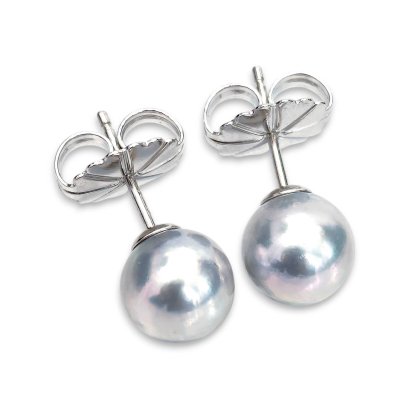 Approx. 8.0 - 8.5 mm, Blue Rose, Akoya Pearl, Stud Earrings