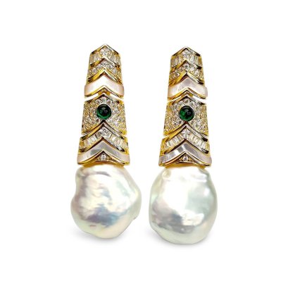 13.3 mm and 14.0 mm, Souffle Pearl, Freshwater Pearl, Chismas Tree Pearl Stud Earrings