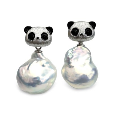 13.0 mm and 14.9 mm, Souffle Pearl, Freshwater Pearl, Panda Stud Pearl Earrings