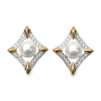 Approx. 5.5 mm, AK Pearl, Rhombus Pearl Stud Earrings