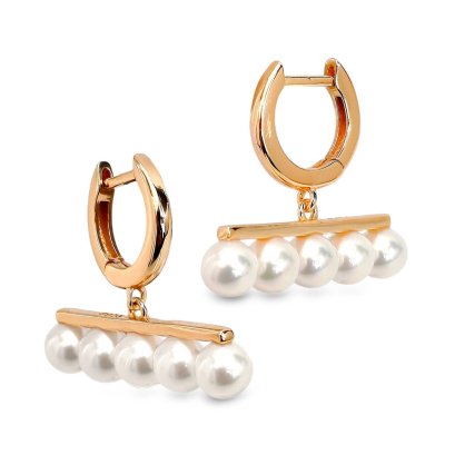Approx. 5.0 mm, AK Pearl, Five Pearl Bar Mini Latch Back Earrings