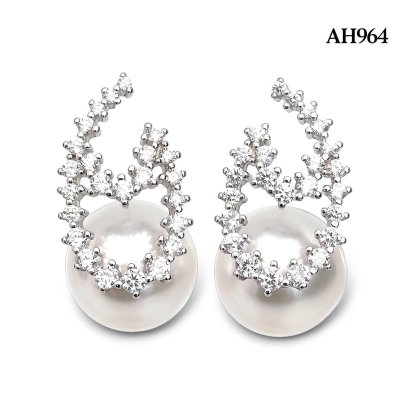 Approx. 11.0 mm, White South Sea Pearl, Drop CZ Pearl Stud Earrings