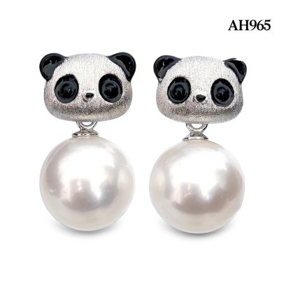 10.7 mm and 10.8 mm, White South Sea Pearl, Panda Dangle Pearl Stud Earrings