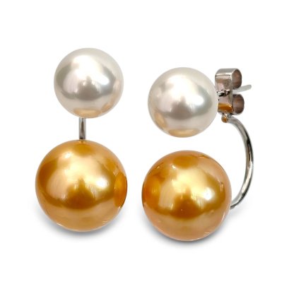 9.8 mm and 9.9 mm to 13.0 mm and 13.1 mm, White South Sea Pearl and Gold South Sea Pearl (Gala Gold Lot), Pearl Stud Earrings with Arch Bridge Pearl Earrings Back