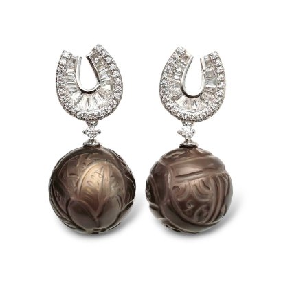 Approx. 12.0 mm, Tattoo Pearl, Horseshoe CZ Paved Dangle Pearl Stud Earrings