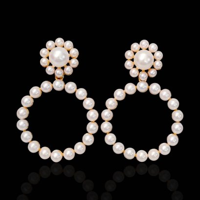 Approx. 3.0 - 4.0 mm and 6.0- 7.0 mm, AK and Freshwater Pearl, Double Hoop Pearl Stud Earrings