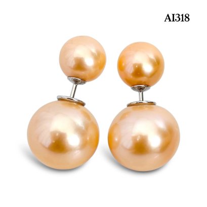 Approx. 9.0 mm and 14.0 mm, Edison Pearl, Front Back Double Pearl Stud Earrings