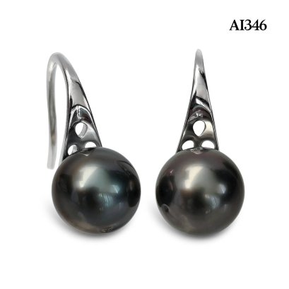 Approx. 7.0 mm, Tahitian Pearl, Fish Hooks Spoon Earrings