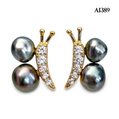 Approx. 6.0 mm, Keshi Tahitian Pearl, Caterpillar CZ Pearls Stud Earrings