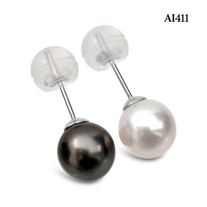 Approx. 9.0 mm up, White South Sea Pearl and Tahitian Pearl, Two Tone Pearl Stud Earrings