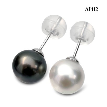 Approx. 9.5 - 10.0 mm, White South Sea Pearl and Tahitian Pearl, Two Tone Pearl Stud Earrings