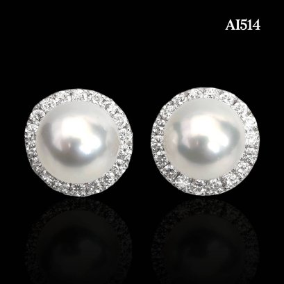 (PSL) Approx. 8.2 mm, Aurora Phoenix, White South Sea Pearl, Stud Earrings with Halo Diamond Jacket
