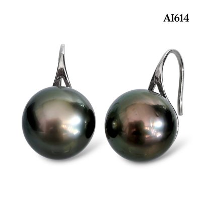 Approx. 10.0 - 11.0 mm, Tahitian Pearl, Fish Hooks Spoon Pearl Earrings