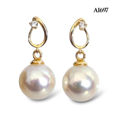 Approx. 8.0 mm, Moonlight Lot, Akoya Pearl, Drop Dangle Pearl Stud Earrings