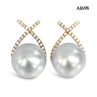 9.1 mm and 9.3 mm, White South Sea Pearl, Bow Pearl Earrings