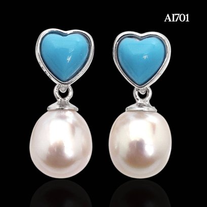 Approx. 8.0 mm, Akoya Pearl, Heart Synthetic Turquoise Dangle Pearl