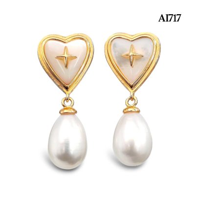 Approx. 8.0 mm, Freshwater Pearl, Heart Dangle Pearl Stud Earrings