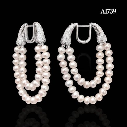 Approx. 4.5 - 5.0 mm, AK Pearl, Double Layers Mini Strand Pearl Double Fangs Latch Back Earrings