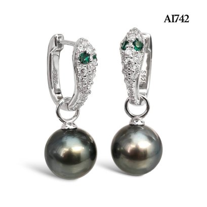 Approx. 10.0 mm, Tahitian Pearl, Cobra Latch Back Earrings with Pearl Jacket