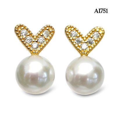 Approx. 5.5-6.0 mm, AK Pearl, Mini Heart CZ Paved Pearl Stud Earrings
