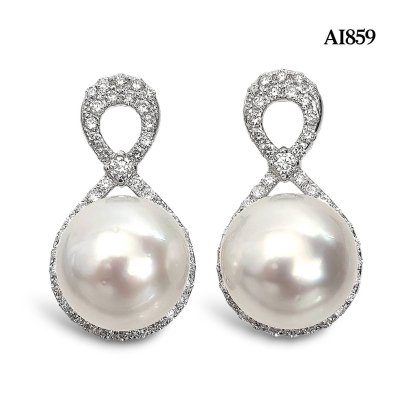 10.8 - 11.1 mm, White South Sea Pearl, Infinity Lab Grown Diamond Pearl Stud Earrings