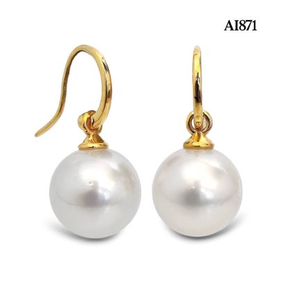 11.6 mm and 11.6 mm, White South Sea Pearl, Fish Hooks Earrings with Pearl Jackets