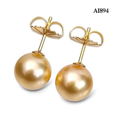 Approx. 10.0 mm, Gold South Sea Pearl, Stud Pearl Earrings