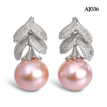Approx. 13.0 mm, Edison Pearl, Leaves Stack Dangle Pearl Stud Earrings