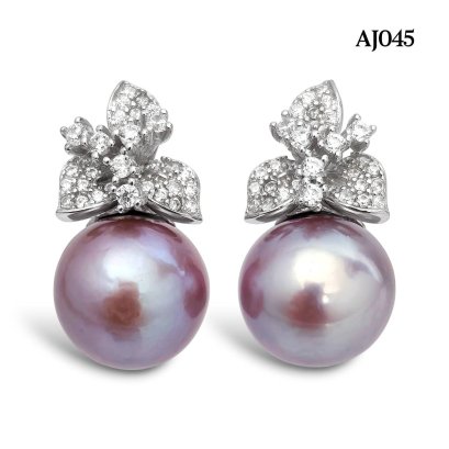 Approx. 10.5 mm up, Edison Pearl, Cattleya CZ Pearl Stud Earrings