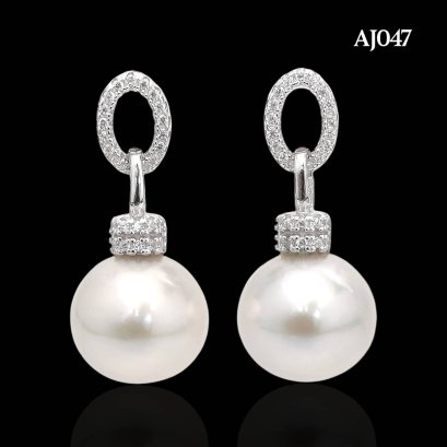 Approx. 9.0 - 10.0 mm, Edison Pearl, O Rings CZ Dangle Pearl Stud Earrings