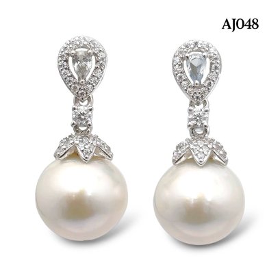 Approx. 9.0 - 10.0 mm, Edison Pearl, Drop CZ Dangle Pearl Stud Earrings