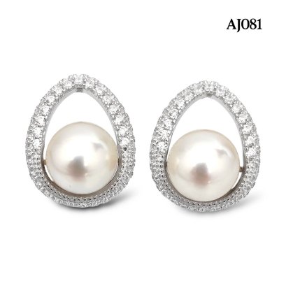 Approx. 7.0 mm, Moonlight Lot, Akoya Pearl, Drop Setting CZ  Paved Pearl Earrings
