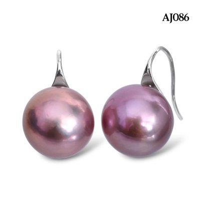 Approx. 13.0 - 14.0 mm, Edison Pearl, Fish Hooks Spoon Earrings