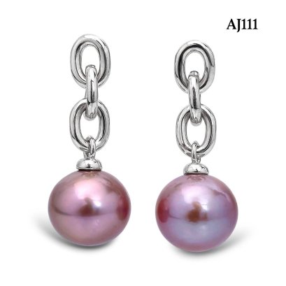 Approx 12.0 mm, Edison Pearl, Link Chain Dangle Pearl Stud Earrings