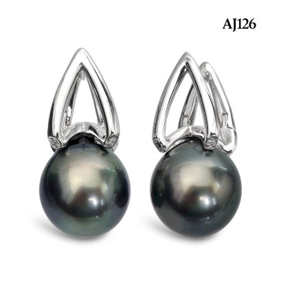 Approx. 11.0 - 12.0 mm, Tahitian Pearl, Miki Pearl Latch Back Earrings
