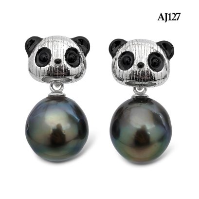 Approx. 10.0 - 11.0 mm, Tahitian Pearl, Panda Dangle Pearl Stud Earrings