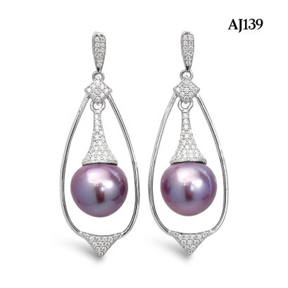 Approx. 12.0 - 13.0 mm, Edison Pearl, Pearl Swing CZ Stud Earrings