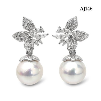 Approx. 10.0 mm, Edison Pearl, Lilly CZ Paved Pearl Stud Earrings