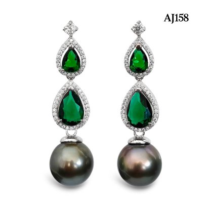 Approx. 11.5 - 12.0 mm, Tahitian Pearl, Double Drop Dangle Pearl Stud Earrings