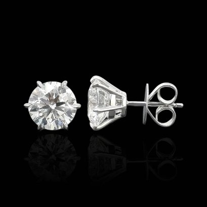 (IGI) Laboratory Grown Diamond (Round Brilliant, F, VVS2, 3.01 & 3.02ct.), Six Prongs Solitaire Diamond Stud Earrings
