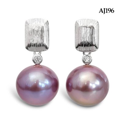 Approx. 12.0 mm, Edison Pearl, Silver Plate Dangle Pearl Stud Earrings