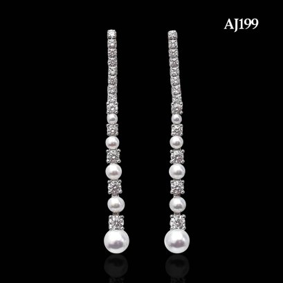 Approx. 2.5 - 5.5 mm, AK Pearl and Freshwater Pearl, Icicle CZ Pearl Stripe Stud Earrings